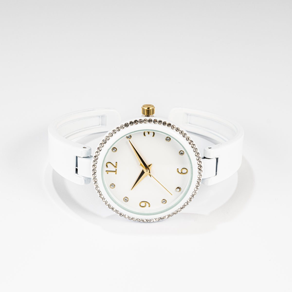 Crystal Studded Winter White Cuff Watch
