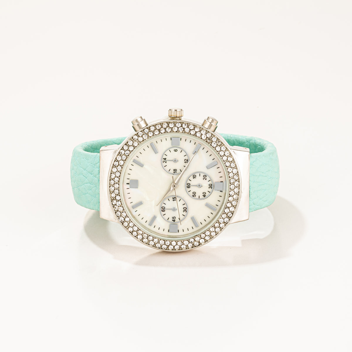 Mint Cuff Watch With Crystal Accents