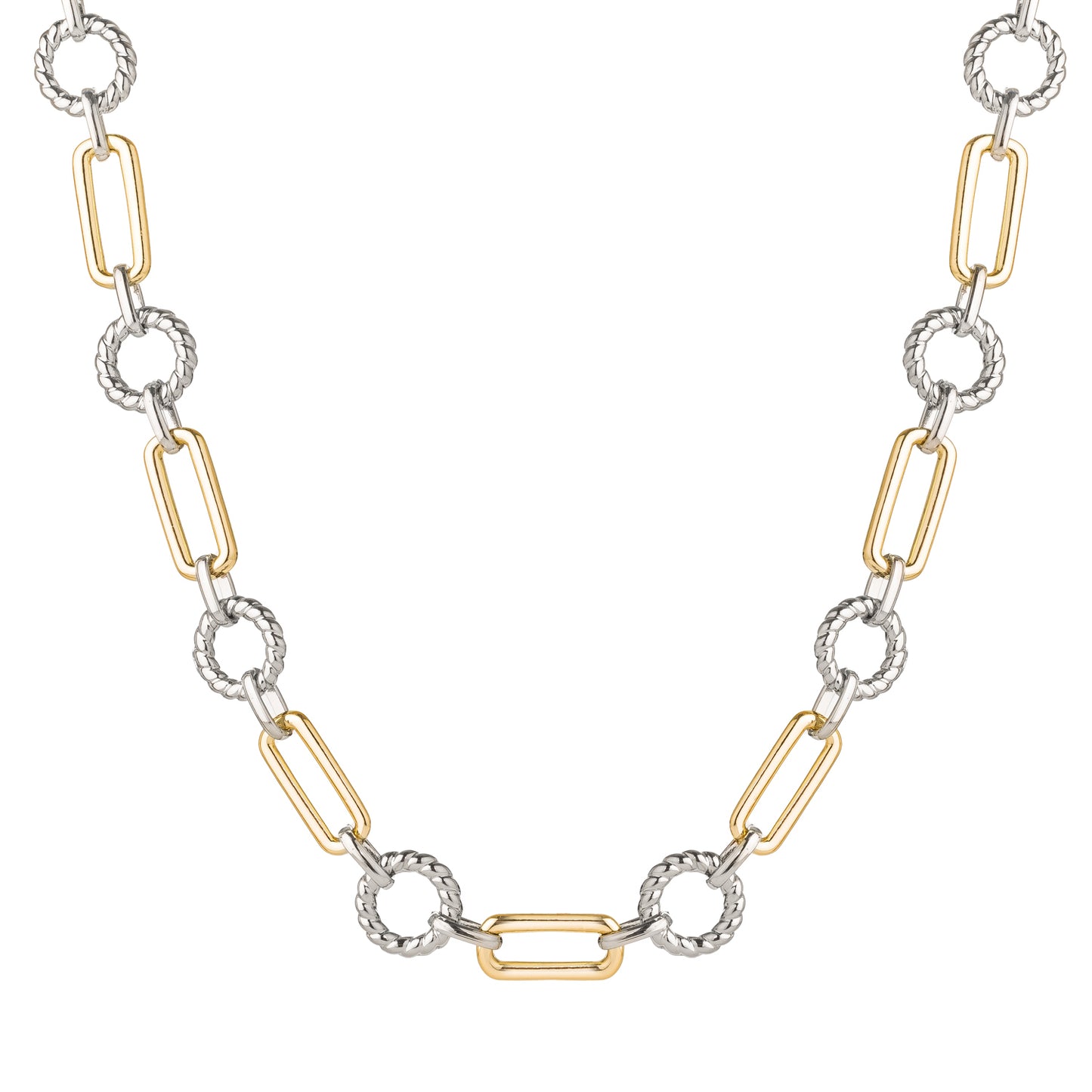 27" 18k Gold Plated Two Tone Rectangular Link Chain Necklace