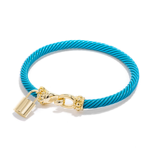 18k Gold Plated Aqua Enamel Lock Charm Bangle