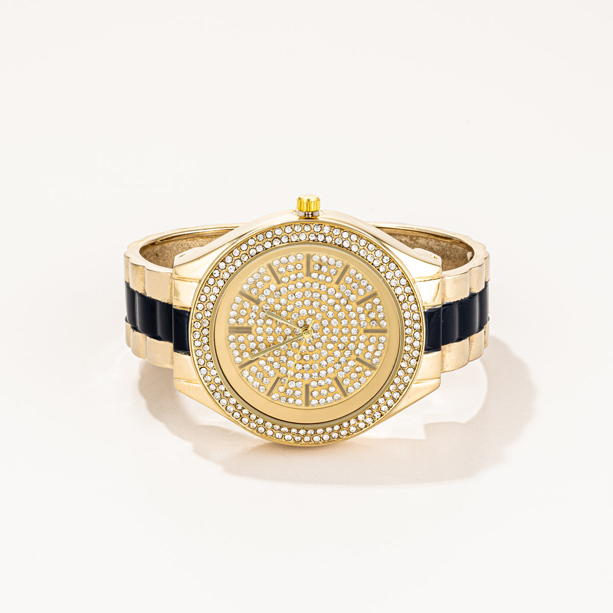 Navy Blue Enamel Cuff Watch With Crystals