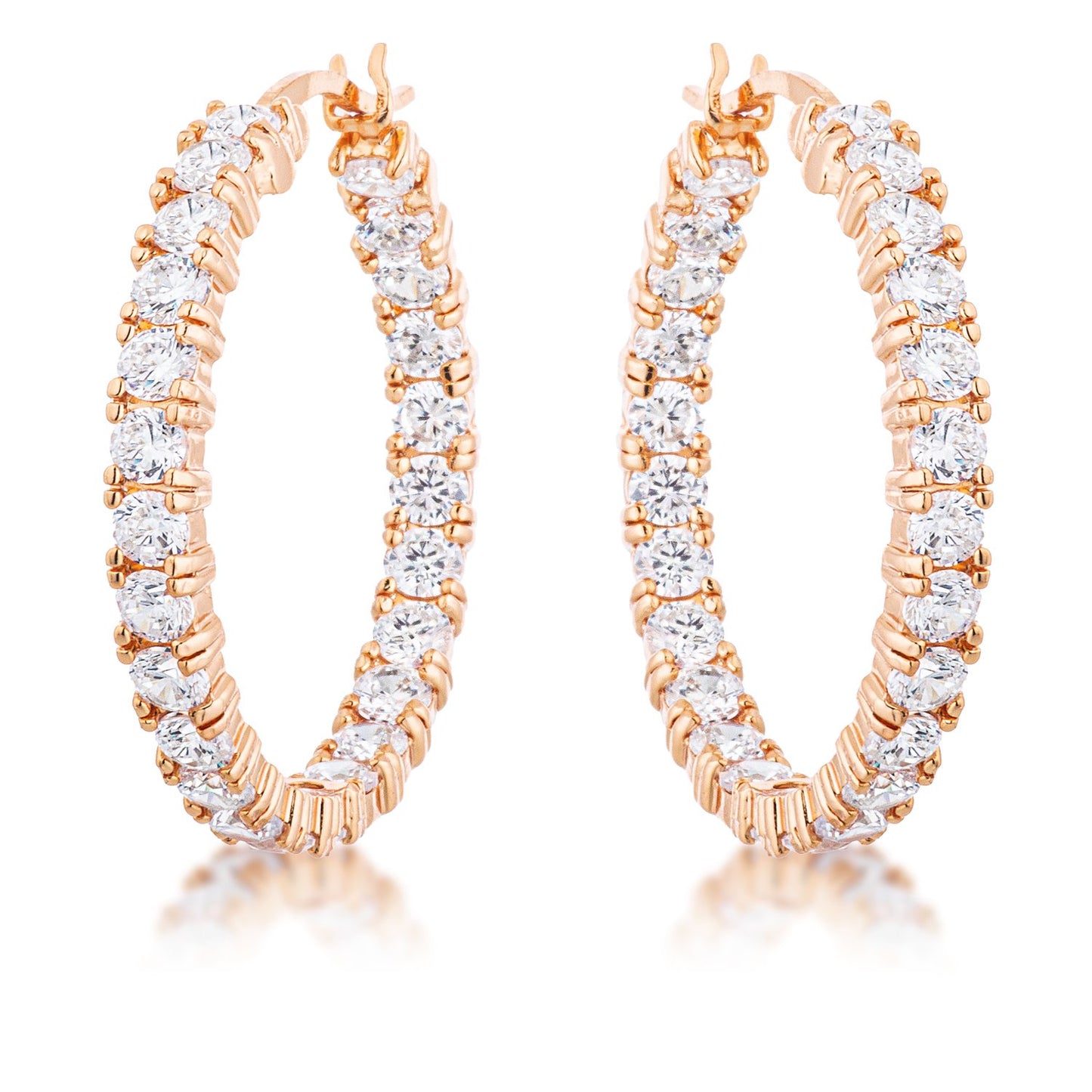 Rose Gold Plated CZ Hoop Earrings