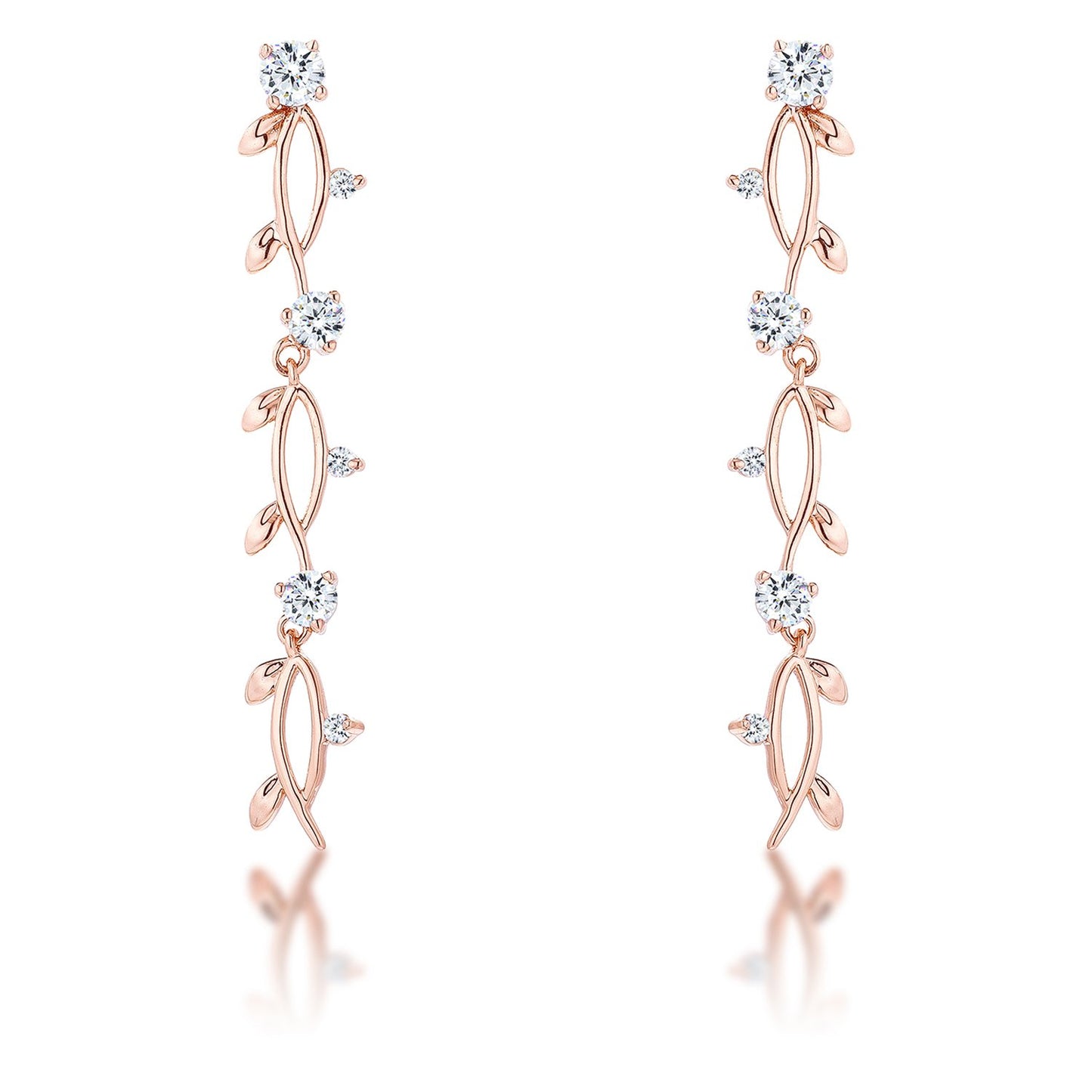 1.1Ct Vine Design Rose Gold Plated Earrings