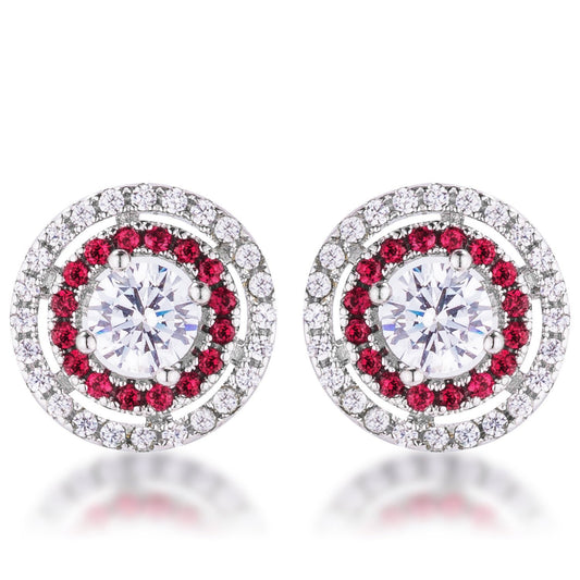 Ruby Red Cubic Zirconia Halo Earrings