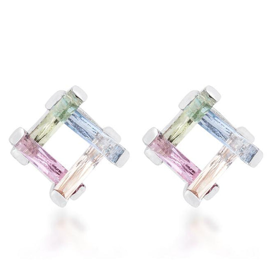 Myra 10ct Multicolor CZ Rhodium Stud Earrings