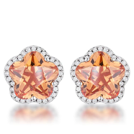 Floral Cut Champagne CZ Stud Earrings