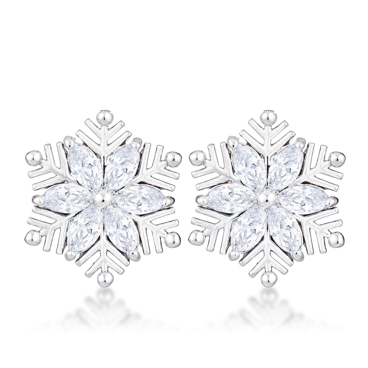 .6Ct Rhodium Plated Clear Marquise Snowflake Earrings