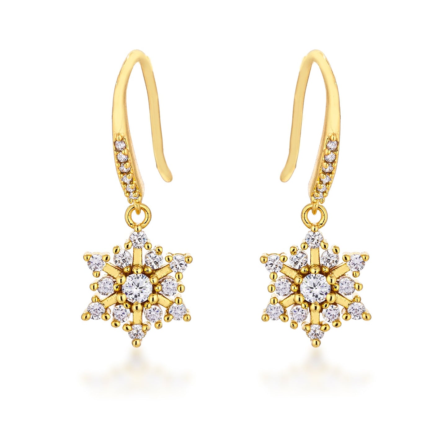 Dainty Gold Plated CZ Snowflake Drop Earrings