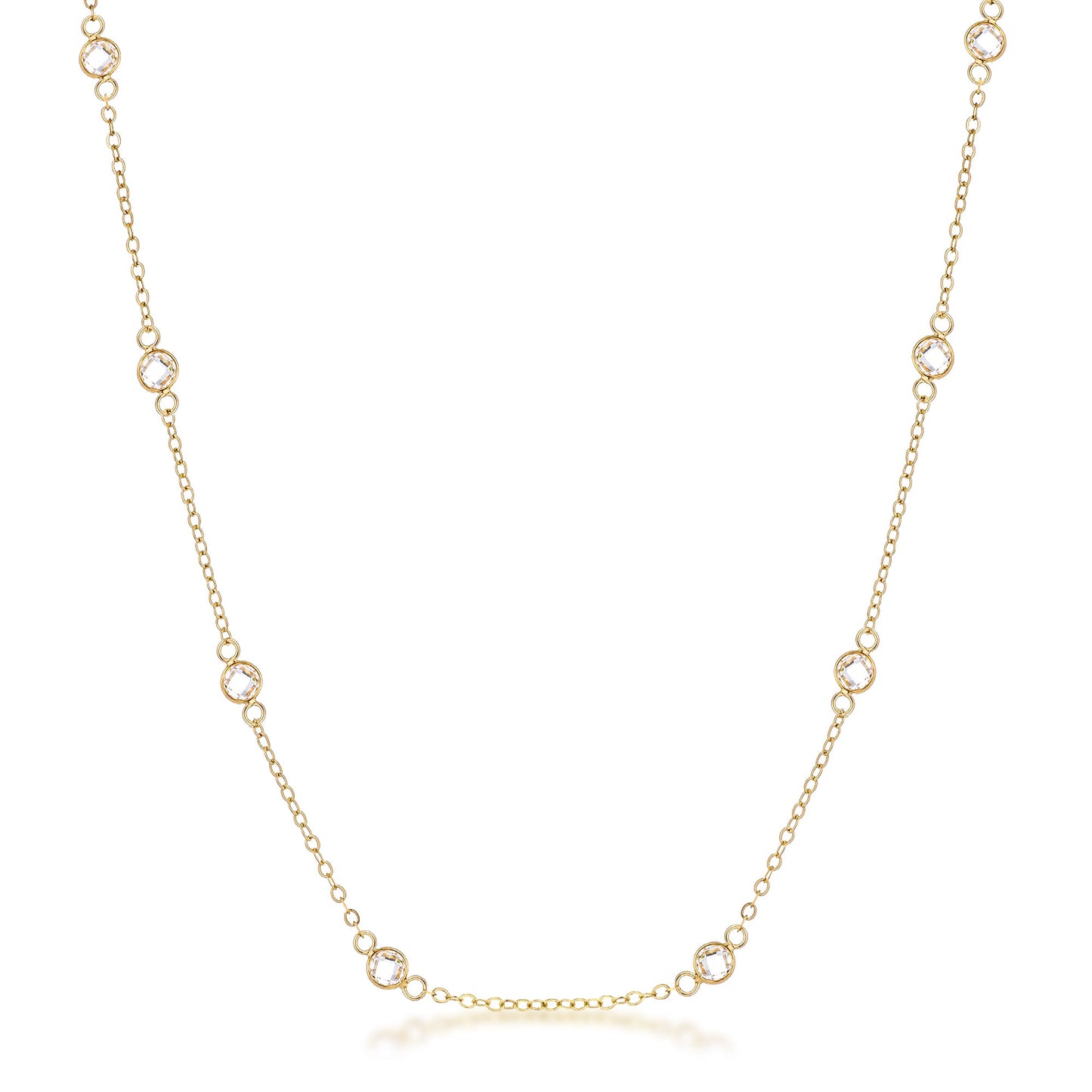 16 Rose Gold Plated Clear CZ Round Bezel Saturn Necklace