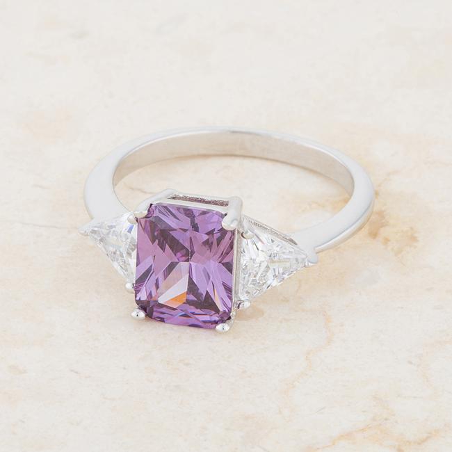 Classic Amethyst Rhodium Engagement Ring