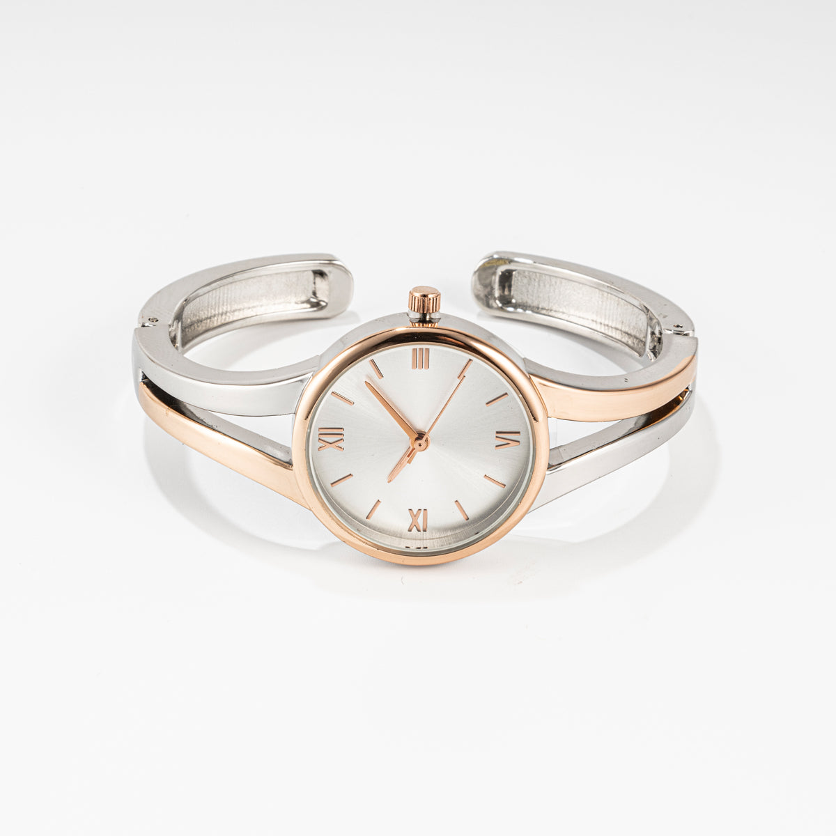 Simple Silver Two-Tone Cuff Watch