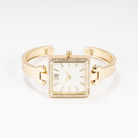Gold Tone Dazzling Square Cuff Watch