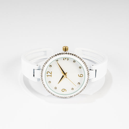 Crystal Studded Winter White Cuff Watch