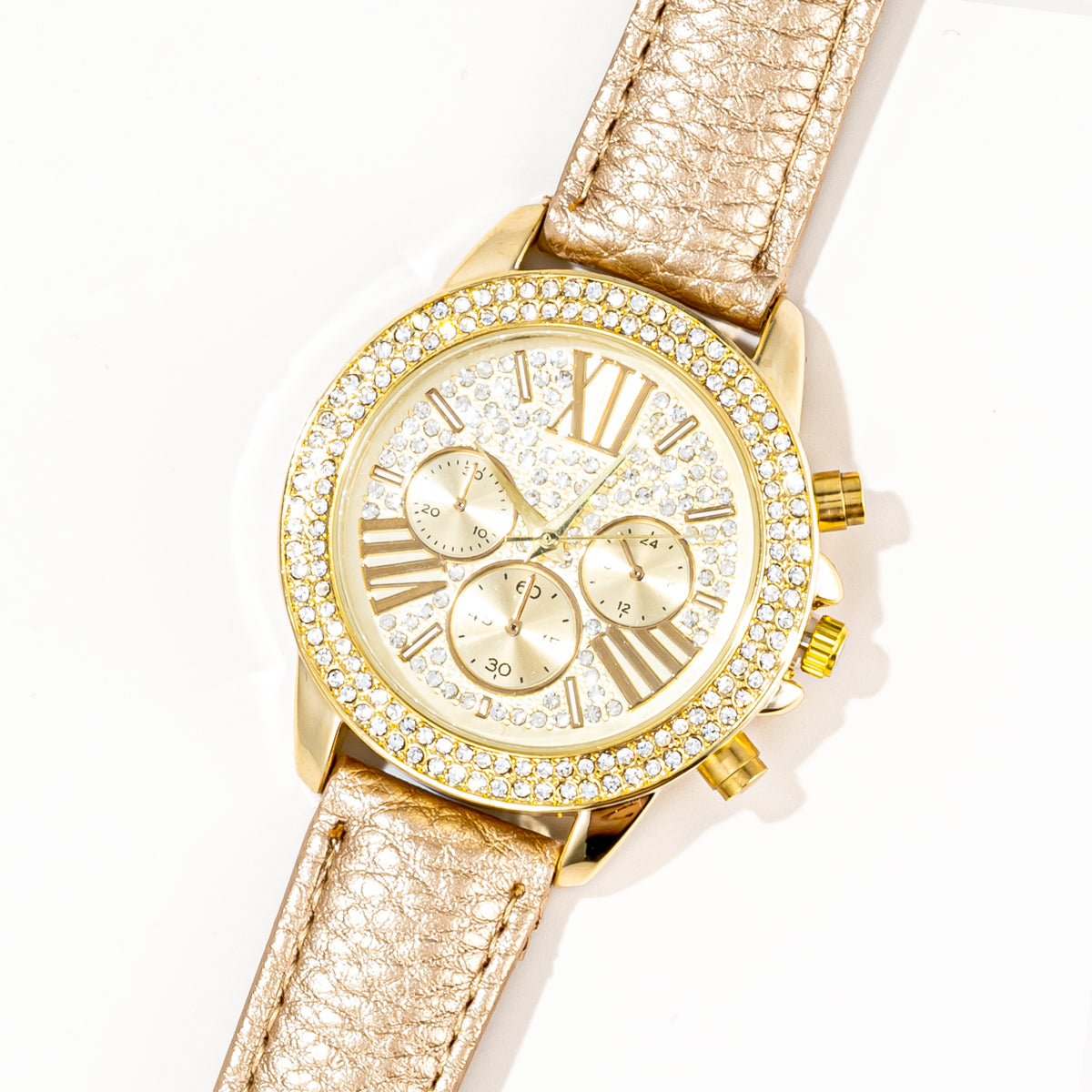 Champagne Gold Watch With Crystals