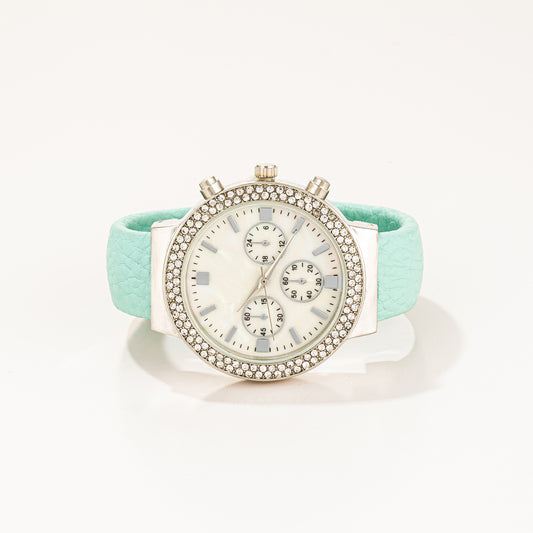 Mint Cuff Watch With Crystal Accents