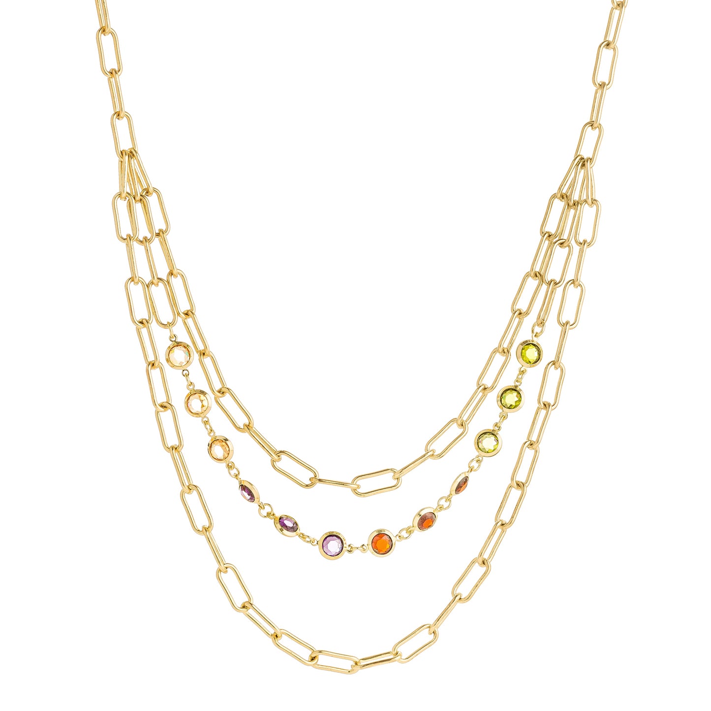 17" 18k Gold Plated Multi-Colored Layered Paperclip Necklace
