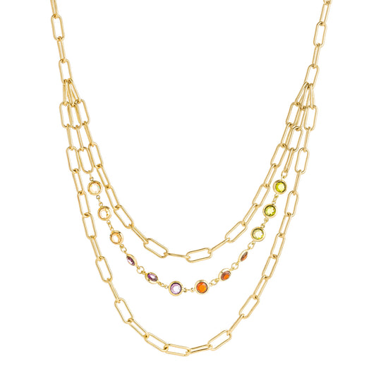 17" 18k Gold Plated Multi-Colored Layered Paperclip Necklace