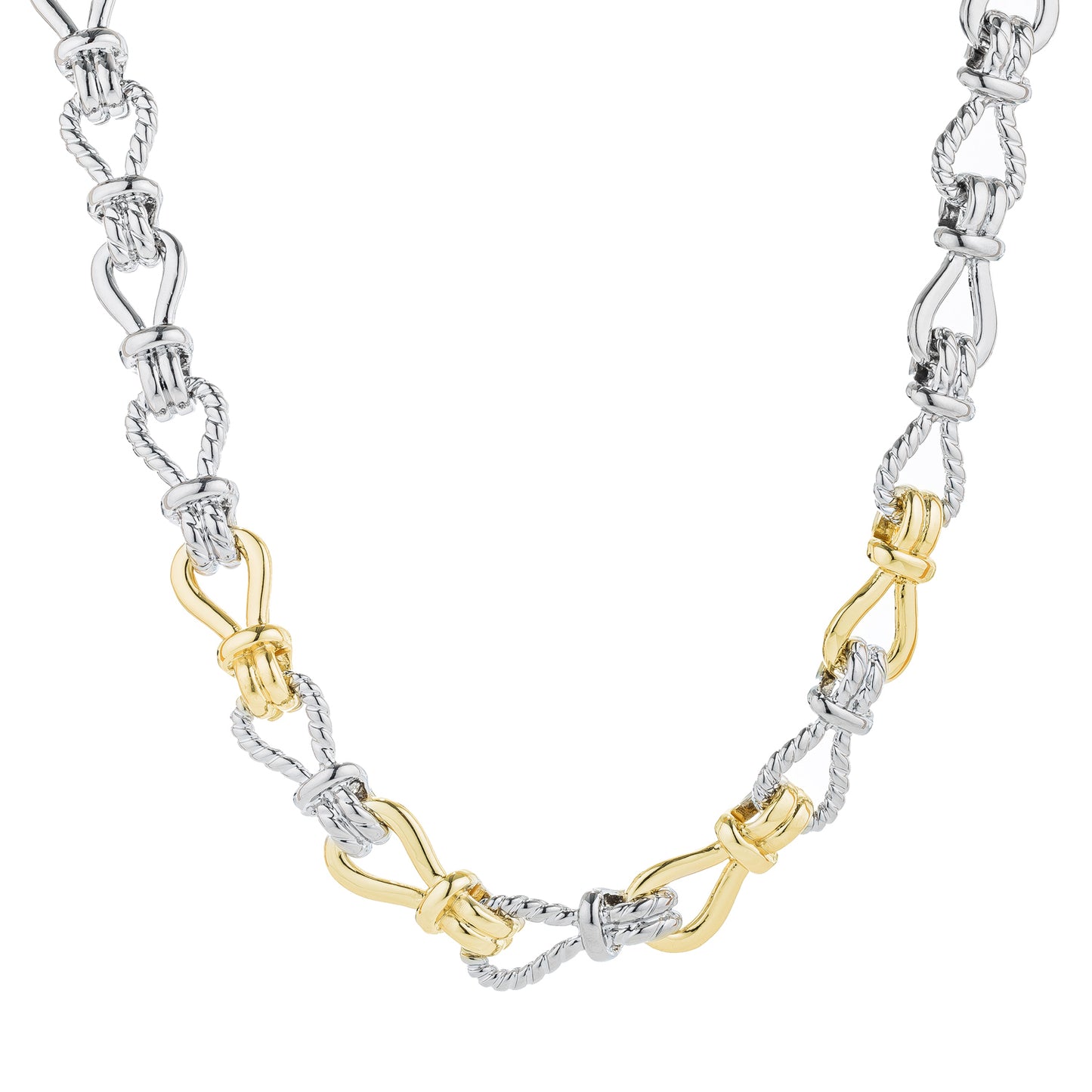 17" 18k Gold and Rhodium Plated Two Tone Interlocking Link Necklace