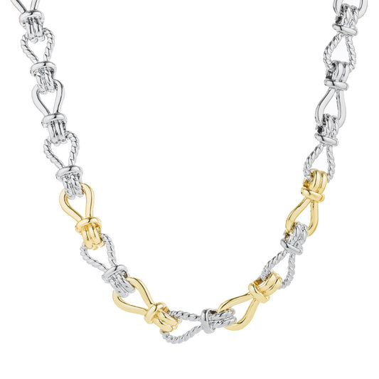 17" 18k Gold and Rhodium Plated Two Tone Interlocking Link Necklace