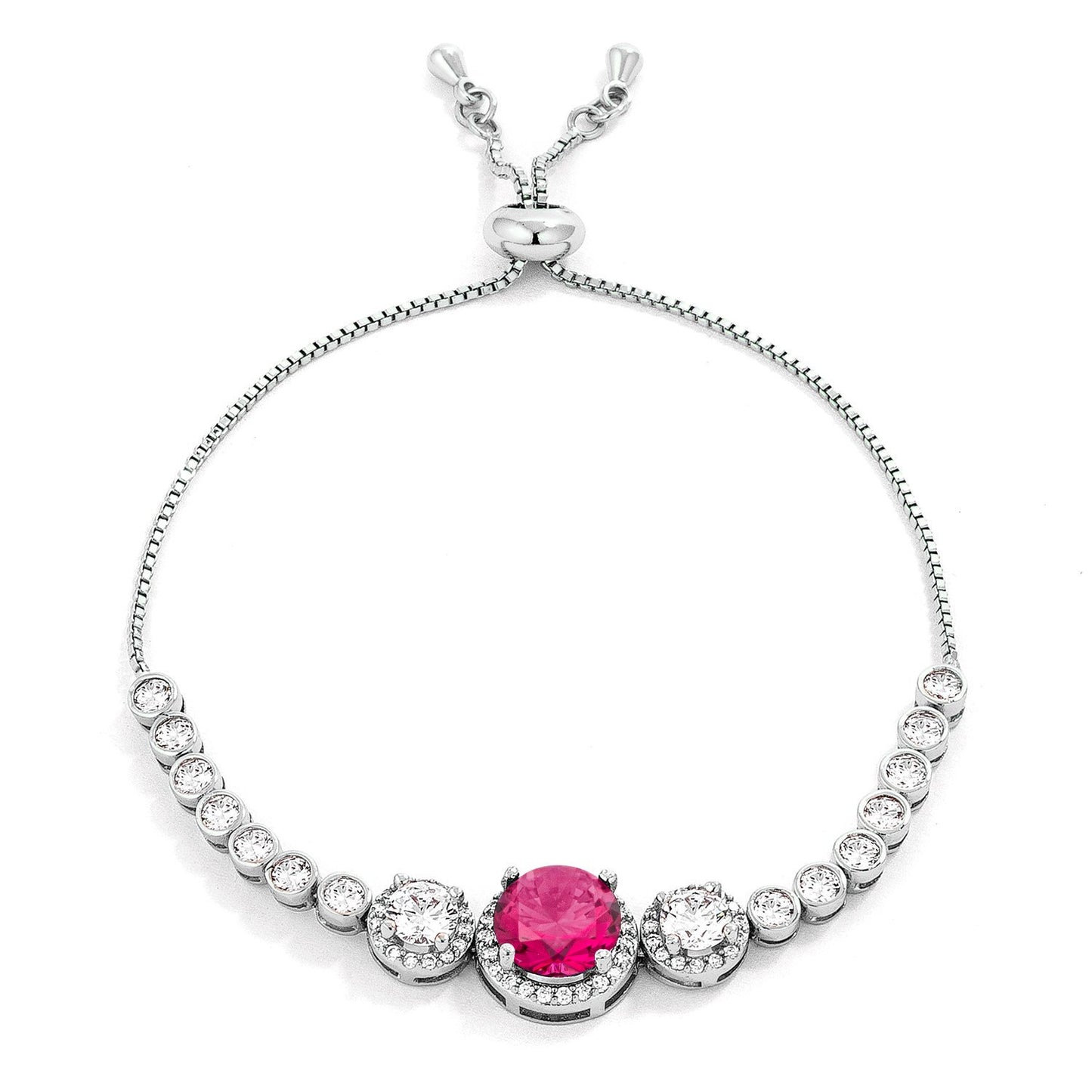 Adjustable Graduate Fuchsia & Clear CZ Bolo Style Tennis Bracelet