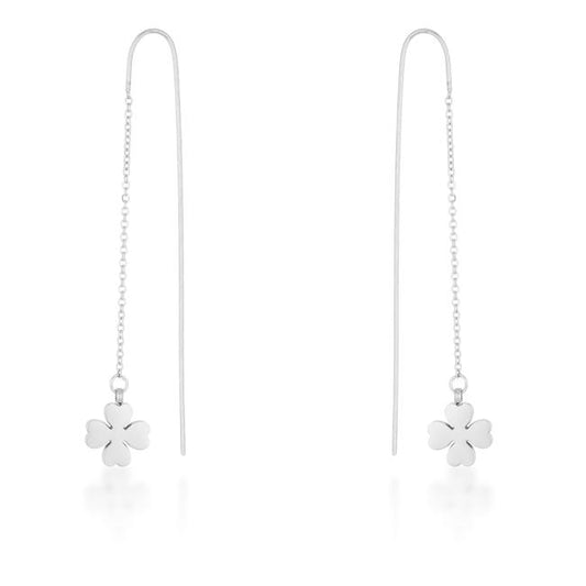 Patricia Rhodium Stainless Steel Clover Threaded Drop Earrings