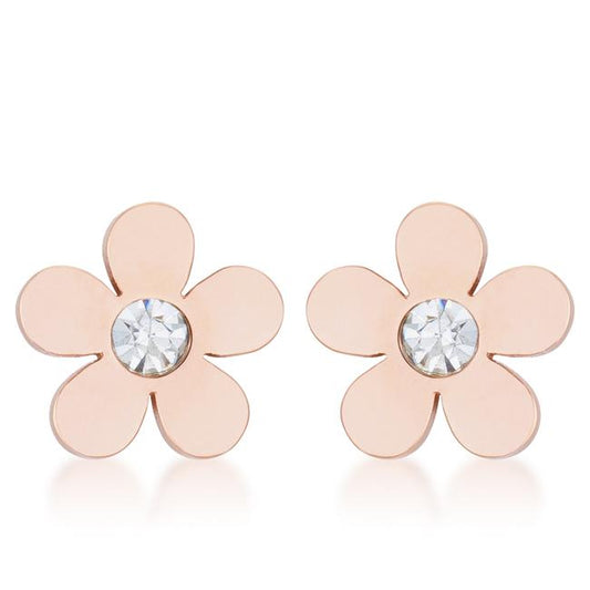 Daisy 0.3ct CZ Rose Gold Stainless Steel Flower Stud Earrings