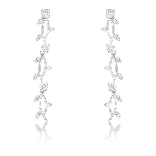 1.1Ct Vine Design Rhodium Earrings