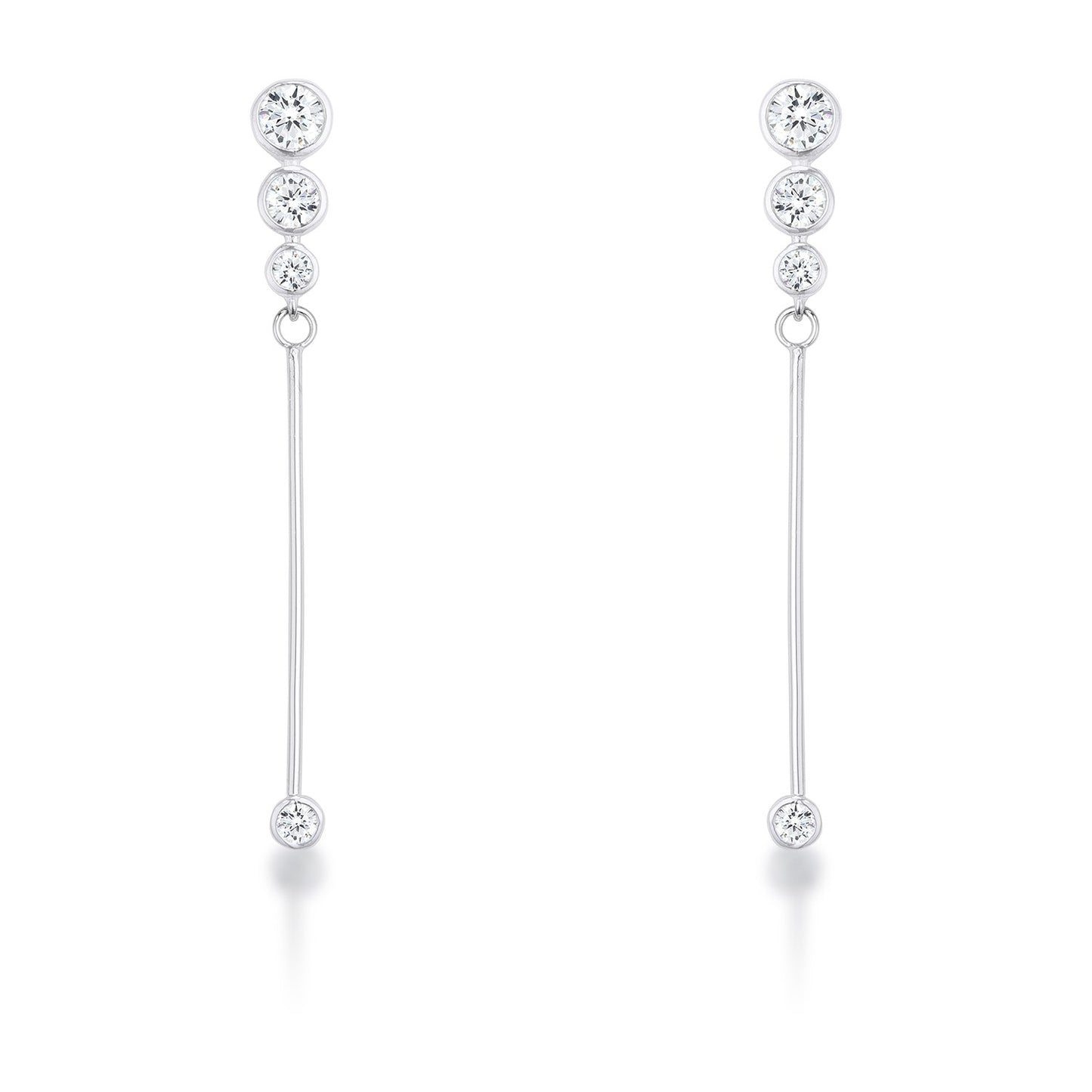 1.2Ct Graduated Rhodium Plated Drop Cubic Zirconia Earrings.