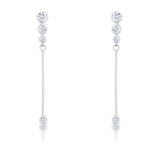1.2Ct Graduated Rhodium Plated Drop Cubic Zirconia Earrings.