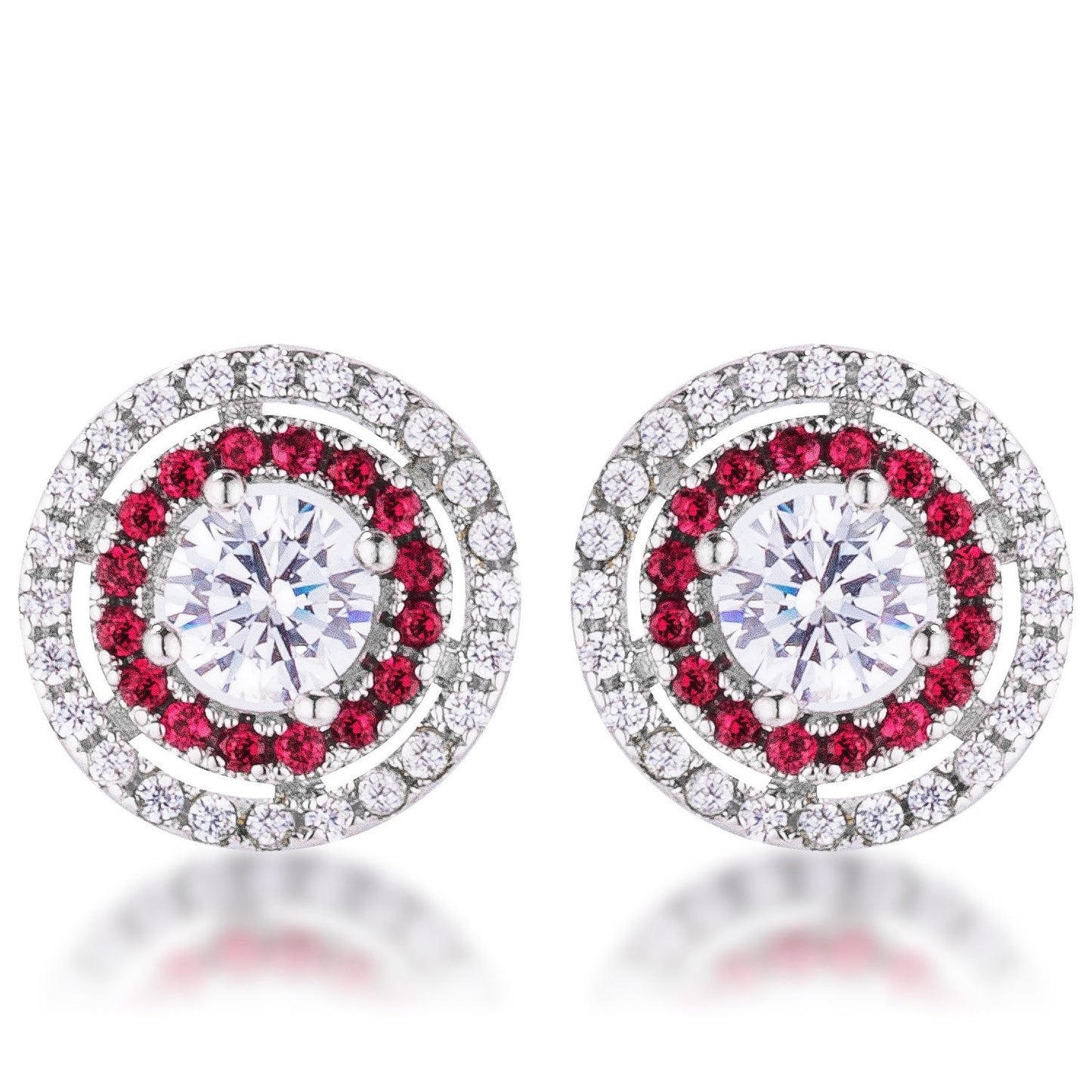 Ruby Red Cubic Zirconia Halo Earrings