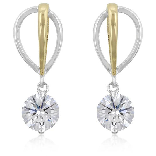 Two-tone Finish Cubic Zirconia Drop Earrings