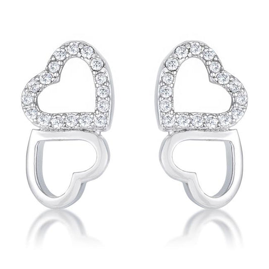 .17 Ct Melded Hearts Rhodium and CZ Stud Earrings