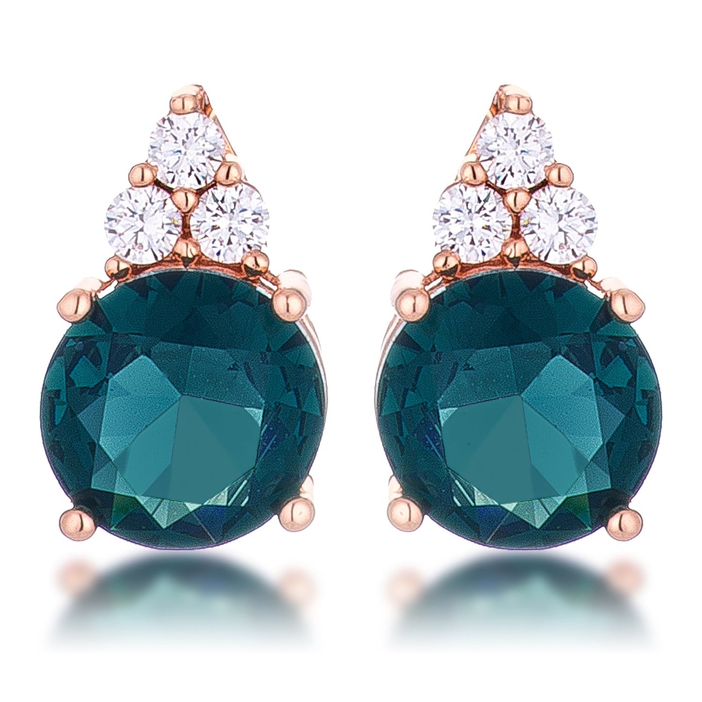 Simple Rose Gold Plated 9mm Blue Green CZ Stud Earring