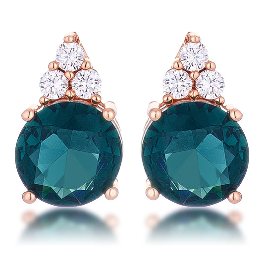 Simple Rose Gold Plated 9mm Blue Green CZ Stud Earring