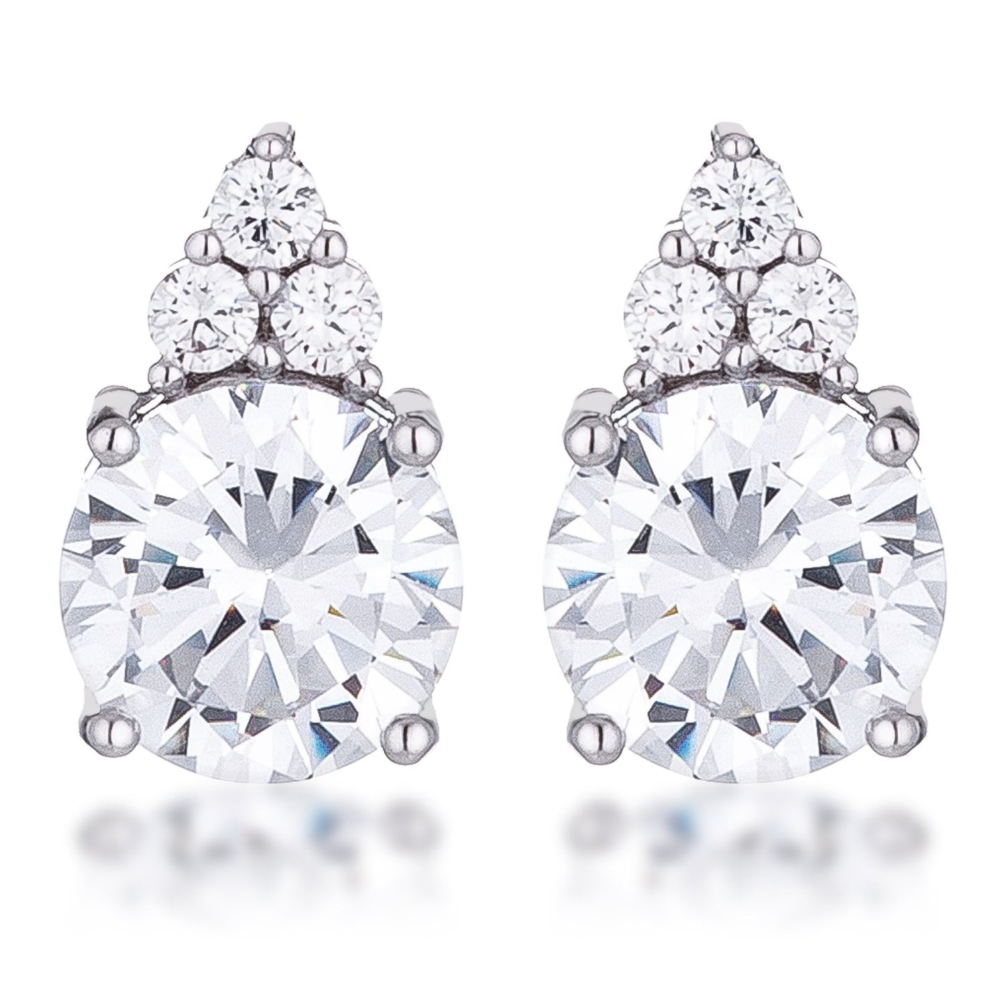 Simple Rhodium Plated 9mm Clear CZ Stud Earring