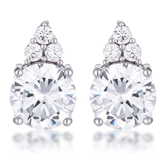 Simple Rhodium Plated 9mm Clear CZ Stud Earring