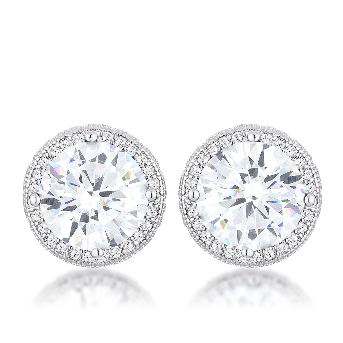 5.84 Ct Rhodium Clear CZ Round Halo Earrings