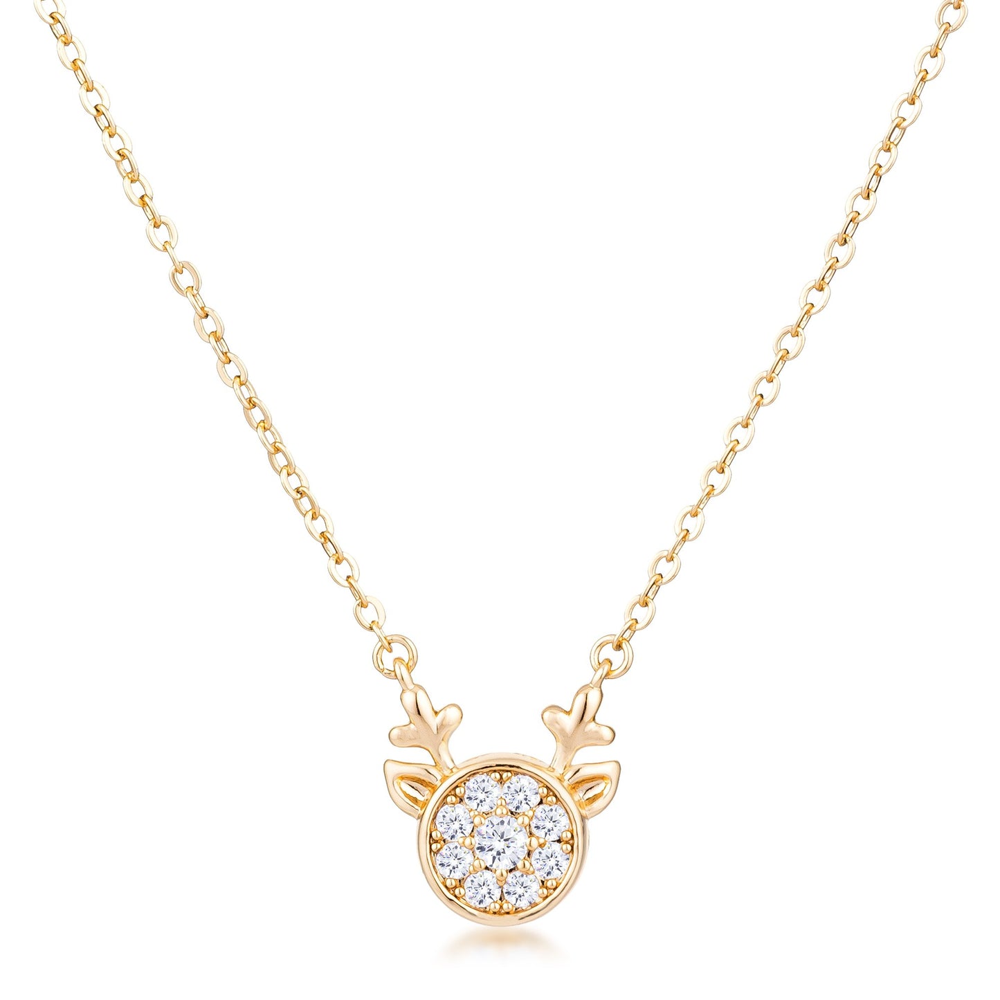 Gold Plated Reversible Champagne CZ Reindeer Pendant