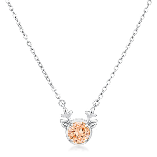 3.88Ct Rhodium Reversible Peach CZ Reindeer Pendant