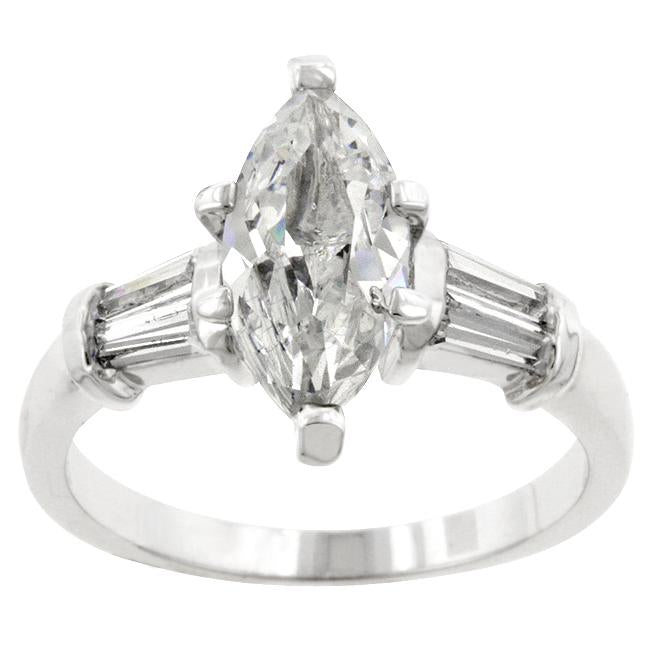 Rhodium Plated Marquise Centerpiece Ring