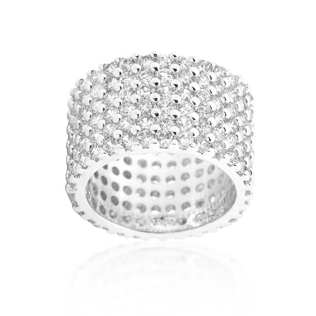 Rhodium Plated Finishd Wide Pave Cubic Zirconia Ring