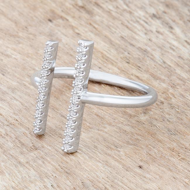Sharna 12ct CZ Rhodium Parallel Contemporary Ring