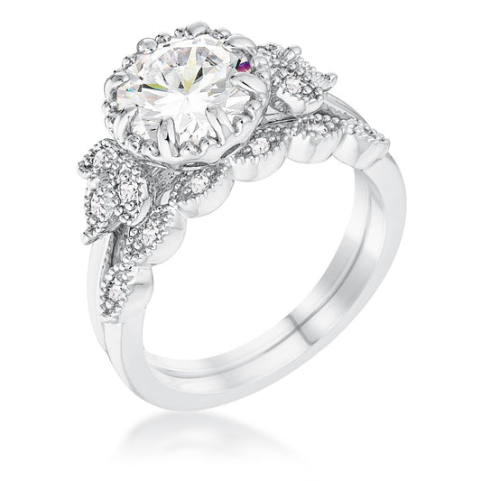 2.25Ct. Rhodium Plated Trio Laurel Leaf Engagement Set