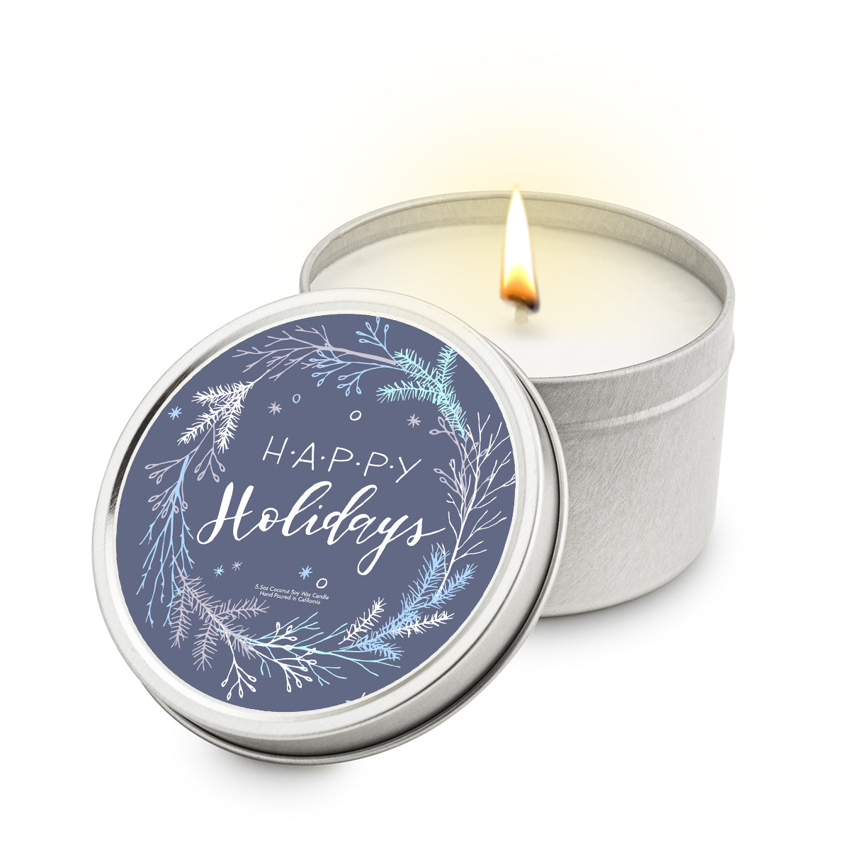 Happy Holidays 5.5 oz Soy Blend Travel Candle Tin